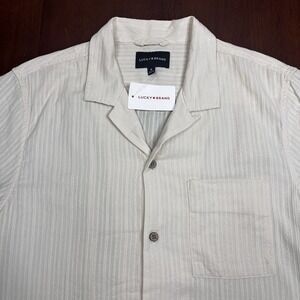 Lucky Brand Beige Short Sleeve‎ Button Up Collared Shirt Beige Men's Medium NWT